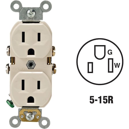 Leviton Straight Blade Receptacle, 5-15R, 15 A, 125V AC, 2 Pole, 3 Wire, Self-Grounded S06-0BR15-0TS